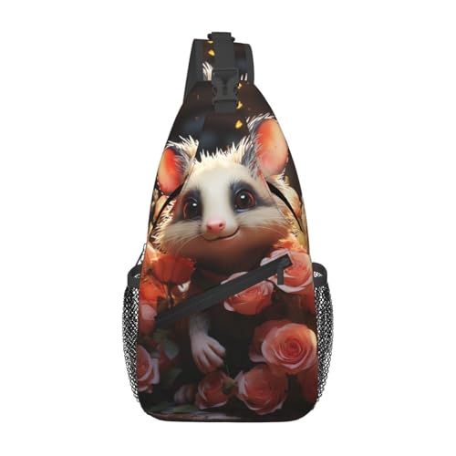 Bolso Sling para Mujer y Hombre con Diseño Opossum y Rosas