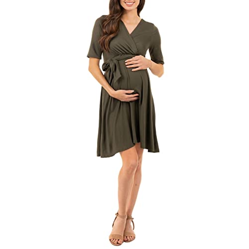 Image of Mother Bee Maternity Knee Length Wrap Dress with Adjustable Belt