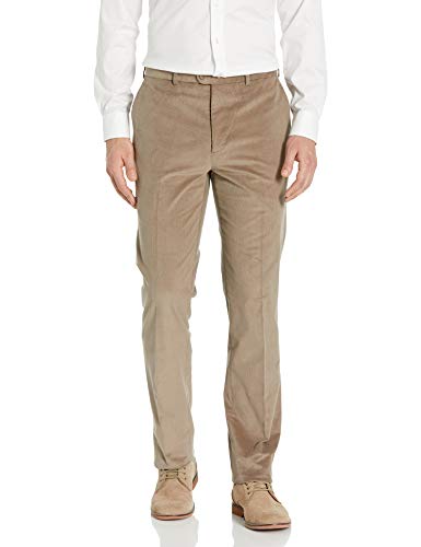 Bensol Men's Flat Front Slim Fit Baby Cord Dress Pant, tan, 30W X 34 L