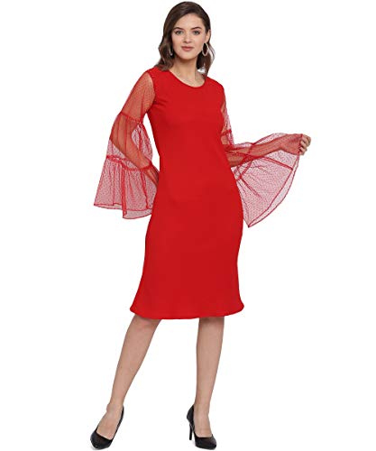 Image of OOMPH! Women's Western & Fusion wear Net A-Line Knee-Long Dress