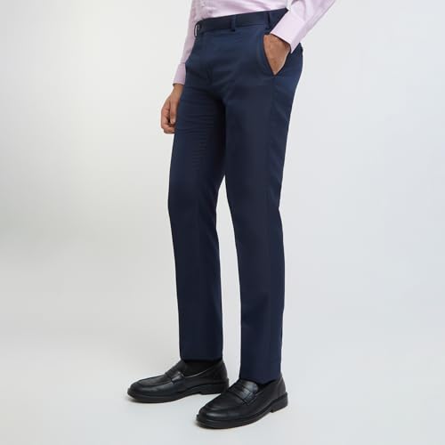 Image of Raymond Men's Slim Fit Mid Rise Structure Pattern Poly Viscose Blend Pleatless Formal Trouser