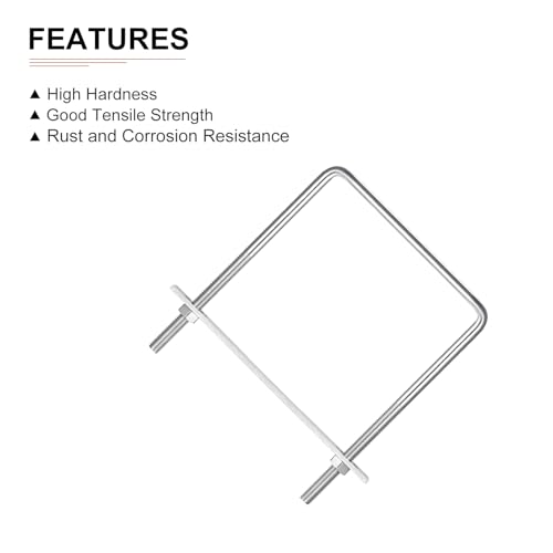 Image of DTGN M10x150x200mm(ThreadxWxL) Square U Bolt - 2Pack - Good for Trailer Pipe Replacement Parts - 304 Stainless Steel U Shape Bolts