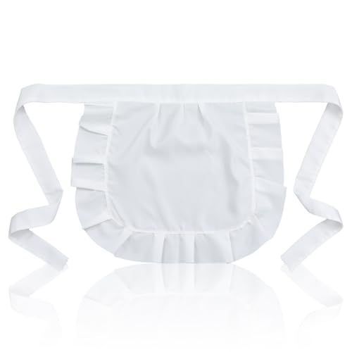 Matwsec Tablier blanc à volants pour cuisine, nettoyage de cuisine, demi-tabliers pour fête, cosplay, costume de soubrette accessoire pour Halloween, Noël