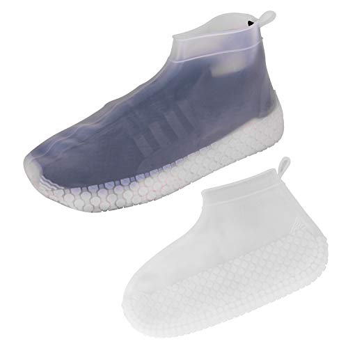 KINDAX - Cubrezapatos impermeable de silicona, material duradero con suelas más gruesas y diseño más antideslizante, zapatos de lluvia elásticos y reutilizables unisex Blanco Size: L (41-45)