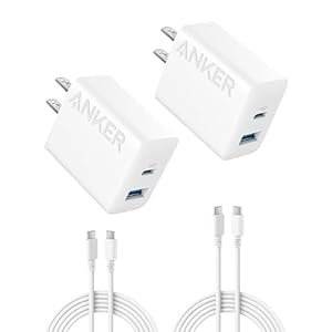 Anker Cargador para iPhone 17/16, paquete de 2 bloques de cargador USB C rápido de 20 W, para iPhone 17/16/16 Pro Max/15 Series/iPad Pro y más (2 unidades y 2 cables) (blanco)