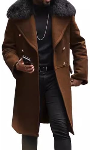 Maiyifu-GJ Men's Wool Blend Long Pea Coat Slim Fit Double Breasted Trench Coats Winter Warm Mid-Length Jackets Overcoat
