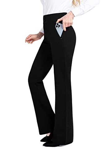 Puweer Women's High Waist Dress Pants With Pockets, Stretch Work Pants For Women, Dress Slacks For Women Work Casual, Black, Small Long #TOP8