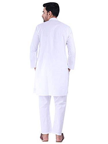 Image of JEXI Men's Cotton Blend Solid Kurta Pyjama Set - Knee-Length, Mandarin Collar, Full Sleeve, Ethnic Wear