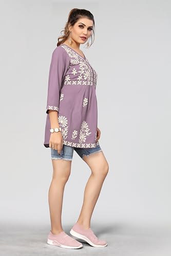 Bee M Pee Designer Short Kurti Tops for Jeans for Women I Chikankari Rayon Cotton Long Kurta Kurti for Women I Stylish wear Kurti top for Girls