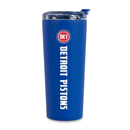 Image of Rico Industries NBA Basketball Detroit Pistons Royal Blue 24oz Stainless Steel Tumbler with Lid and Dual Functioning Lid