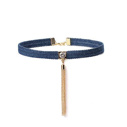 Ymqewq Kenfery Bohemian Denim Choker Necklace With Gold Fringe Tassel Punk Blue Collar Necklace Fashion Statement Jewelry For Women #TOP1