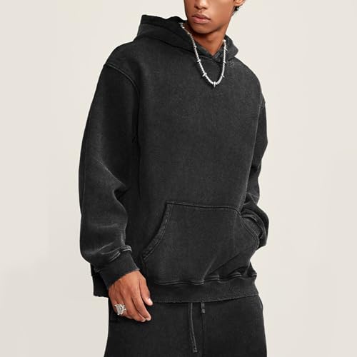 FAIABLE 2 Pack Acid Wash Oversized Vintage Unisex Heavyweight Distressed Cotton Fleece Washed Hoodie for Men Women Couples Streetwear College Black Pink4