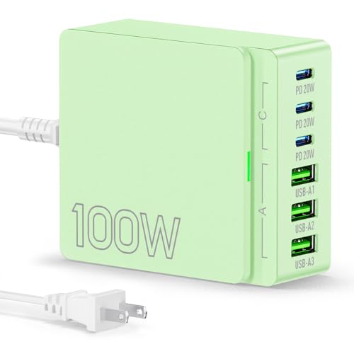 USB C Charger Block Charging Station: 100W 6 Port GaN Fast Charging Brick Hub Cube Box - PD 3.0 Type C & USB A Wall Charger Power Adapter for iPhone 16 Pro Max iPad Samsung Android Pixel