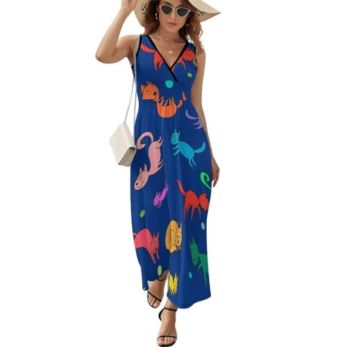 Robe longue d'été chats colorés pour la plage et les vacances