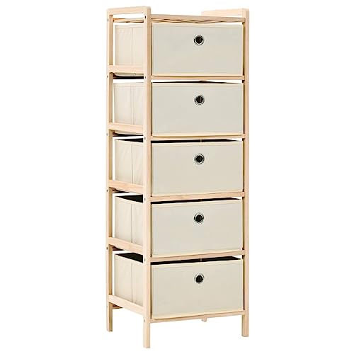 Eleganz Juego de cajones de mimbre de madera de cedro con 5 cestas de tela, color beige - Elegante juego de muebles de salón para más orden y natural