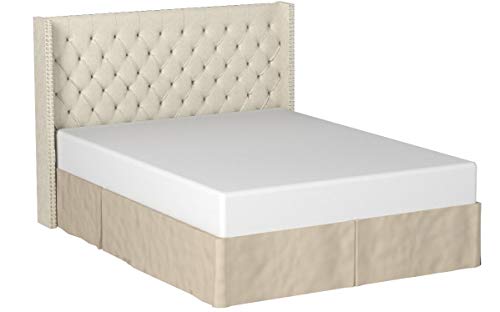 Image of Madison Park Amelia Upholstered Headboard | Nail Head Trim Wingback Button Tufted | Queen, Cream