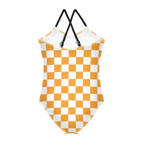Image of Black and White Chess Girls One Piece Swimsuits Board Marble Tile Sport Halter Swimwear Beach Bathing Suit 3T