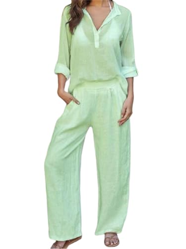 Survêtement coton et lin femme chic avec chemisier manche longue et pantalon de jogging casual