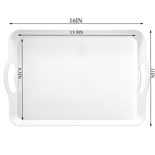 Cedilis 3 Pack Serving Trays with Handles, 16 x 11IN Food Serving Tray, Rectangular Plastic Stackable Tray for Restaurant, Parties, Coffee Table, Kitchen (White) by Cedilis - Image 2