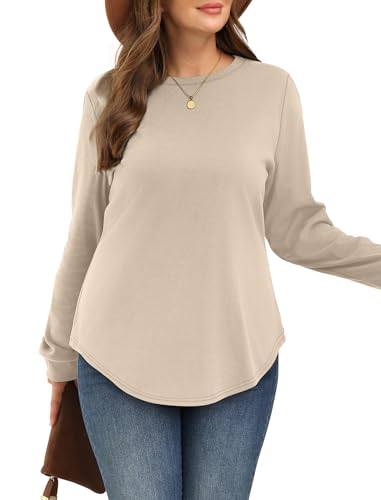 Image of WIHOLL Sweatshirt for Women Crewneck Long Sleeve Shirts Curved Hem Lightweight Sweaters Fall Clothes 2025