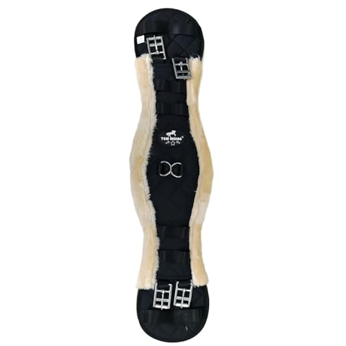TGW RIDING Sheepskin Dressage Girth with Stainless Steel Buckles, Quilted Black, 19.69-33.46 inches (55CM)