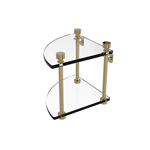 Buy 1 get 1 Allied Brass FT-3 Foxtrot Collection Two Tier Corner Glass Shelf, Unlacquered Brass