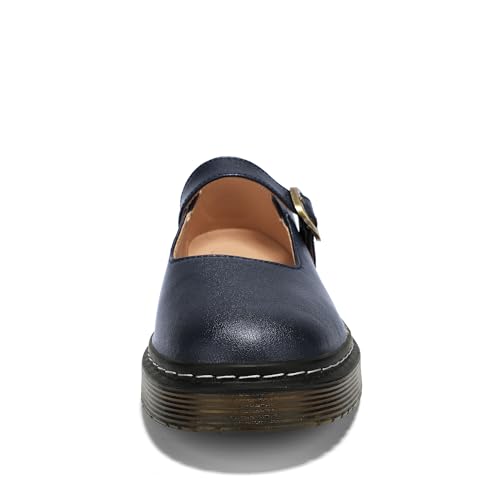 Image of Women's Mary Jane Flat Shoes Comfort Platform Buckle Ankle Strap Flats Breathable Slip On Lightweight Office Work Shoes Navy Blue,8 US