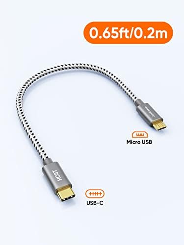 CableCreation Short Micro USB to USB C Cable 0.65 FT 3-Pack USB C to Micro USB OTG Type C to Micro USB Cable, USB C to USB Micro for MacBook Pro Air Galaxy S22 S21 Pixel 5, etc. 0.2M Space Gray