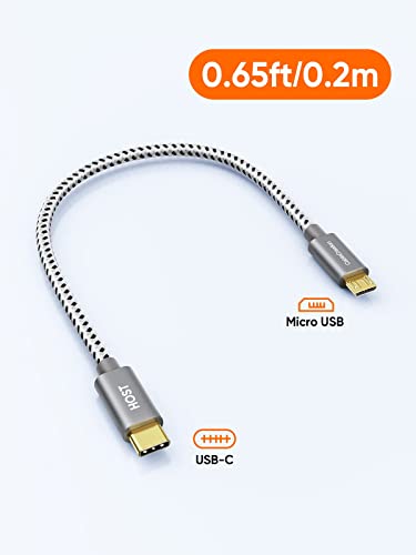 CableCreation Short Micro USB to USB C Cable 0.65 FT 3-Pack USB C to Micro USB OTG Type C to Micro USB Cable, USB C to USB Micro for MacBook Pro Air Galaxy S22 S21 Pixel 5, etc. 0.2M Space Gray
