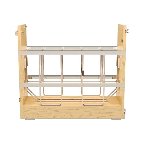 Rev-A-Shelf 8" Wooden Pullout Shelf Bakeware Organizer for Base Kitchen Cabinets with Soft Close and 100 Pound Ball-Bearings, 447-BCBBSC-8C