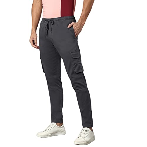 Image of Hubberholme Men's Regular Fit Cotton Trousers, Ankle Length Button & Drawstring Waist Cargo Chinos
