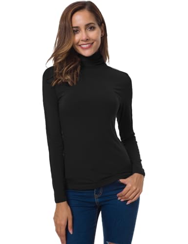 image for VOBCTY Womens Turtleneck Long Sleeve Slim Fitted Lightweight Black Shi
