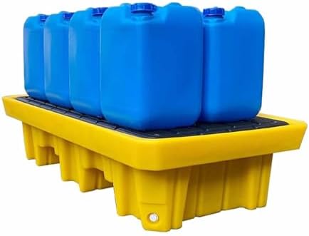 Low Profile Drum Spill Containment Pallet with Drain, Stackable Leak Proof Tray for Safe Chemical Storage and Spill Prevention,25.8x14.2x4.7in