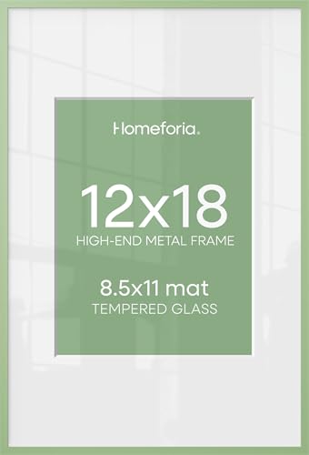 Image of Homeforia 12x18 Picture Frame Sage Green, High End Metal 12x18 Poster Frames with Mat 8.5x11 in Photo, 12 x 18 Sage Green Frame Matted to 8.5 by 11 Art, 18x12 Frame, Tempered Glass, Wall Kit, Set of 2