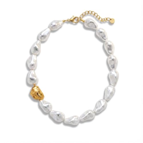 TOVABA Baroque Pearl Necklace For Women White Gold Chunky Necklaces Pearl Choker Necklace Jewelry...