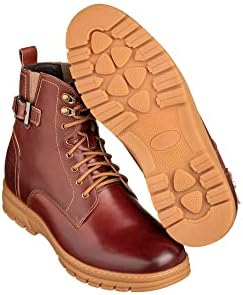 TOTO Men's Invisible Height Increasing Elevator Shoes - Cordovan Dark Brown Premium Leather Lace-up Combat Style High-Top Boots - 2.8 Inches Taller - K16206 - Size 9 D(M) US | Image 3