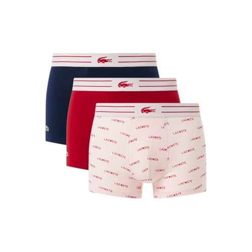 Lacoste Men's Cotton Stretch Lacoste Diagonal Print Trunks, 3-Pack