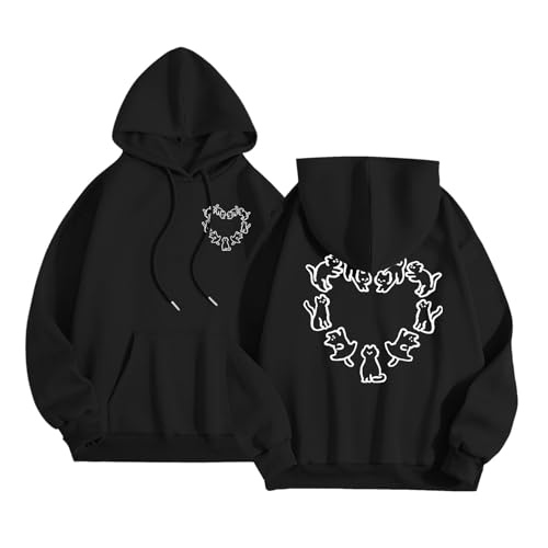 Vestidos 2026 para mujeres, adolescentes y niñas, sudadera con capucha con orejas de gato y suéter estampado para dormir, Negro, S