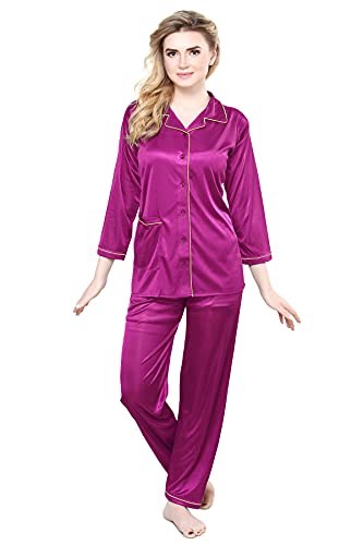 TIGYWIGY Women's Satin Plain/Solid Top and Pyjama Set Pack of 1