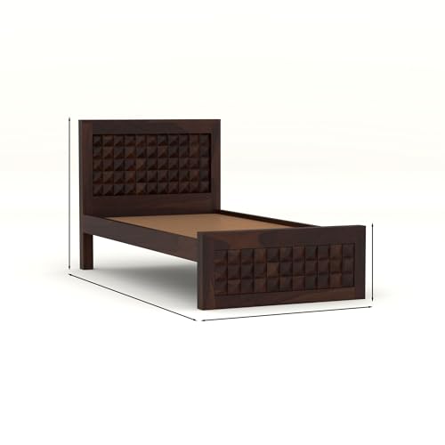 Image of Solid Sheesham Wood Single Size Bed Without Storage for Bedroom Living Room Single Cot for Home Wooden Palang for Hotel (Walnut, Size 6 * 3)