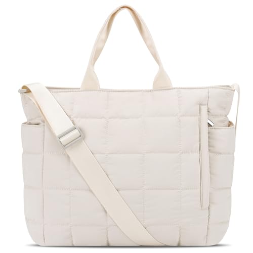 Puffer Tote Bag, Laptop Bag for Women, Lightweight Quilted Puffer Work Tote Bag for Travel Gym Sport