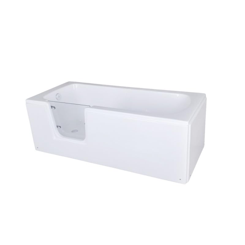 BELVIT Bañera para personas mayores 170x75 cm - Bañera con puerta, entrada por la izquierda, bañera de ducha sin barreras de acrílico sanitario, bañera rectangular con marco de acero inoxidable, pies