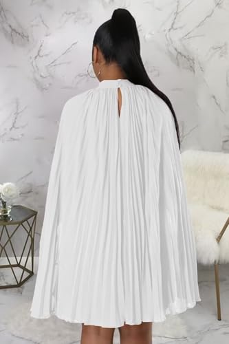 Image of Women's Casual Cape Sleeve Pleated Split Short Dress Loose Fit Cocktail Party Flowy Dress