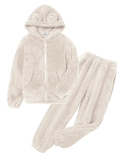 Arshiner Girls Sherpa Hoodie and Joggers Set 2 Piece Zip