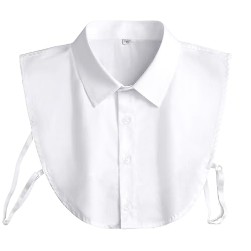 Detachable Collar - Cotton Half Shirt Dickey for Men & Women, 6 Sizes (Plus), White