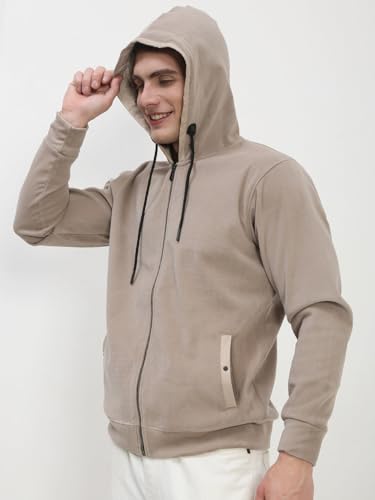 Image of SHOWOFFFF Men Solid Front-Open Sweatshirt | Hooded Full Sleeves Cotton Sweatshirt's for Mens | Slim Fit Regular Length Sweatshirts for Men's