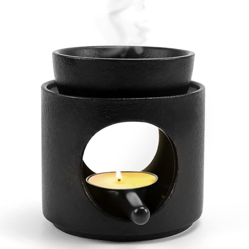 QGGTQG Lampada profumata con portacandela in ceramica, lampada profumata per oli essenziali, altezza 11 cm x larghezza 10 cm, lampada profumata per atmosfera, con ciotola rimovibile, diffusore di olio
