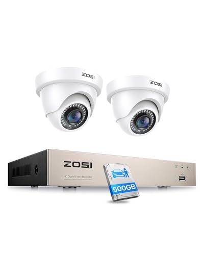 Image of ZOSI 1080P Wired CCTV Camera Systems, 5MP Lite 8CH DVR System and 500GB HDD, 2X 2MP Dome Home Security Cameras Outdoor Indoor, AI Human Vehicle Detection, 80ft IR Night Vision, Remote Access