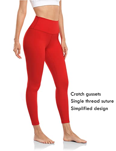 Heynuts Pure&Plain 7/8 High Waisted Leggings For Women, Hawthorn Athletic Compression Tummy Control Yoga Pants 25'' True Red S(4/6) #TOP1
