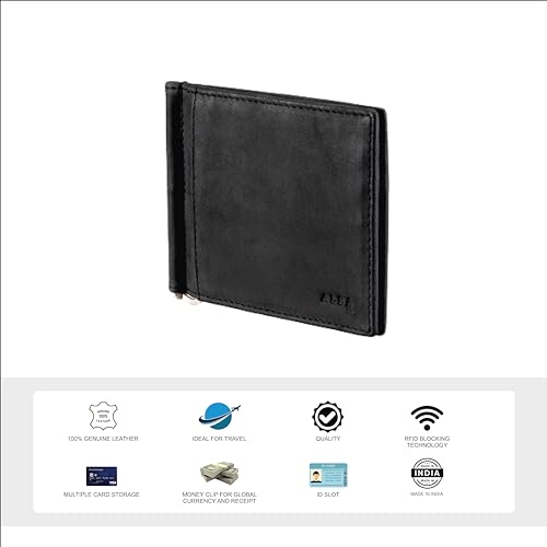 ALBA Hunter Leather Card Case with Money Clip For Men II Handmade II Minimalist II RFID Protected (Black), SMW1006BL4